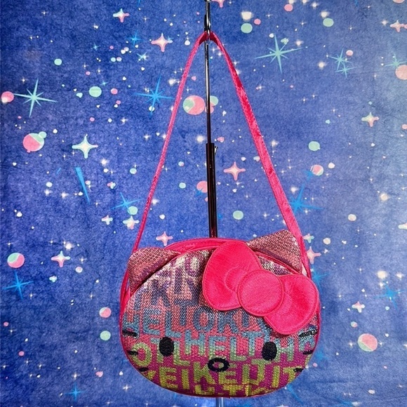 Hello Kitty Sanrio 2012 Pink Sequin Satin Face Bag Purse - Picture 15 of 16